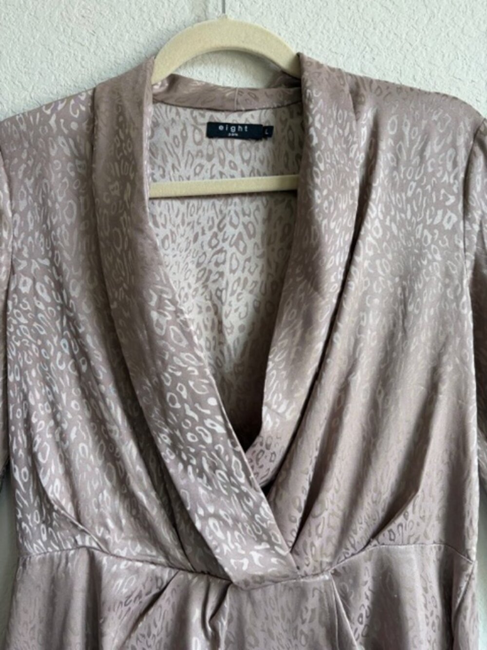 Eight Paris Women Tonal Leopard Taupe Mini Cocktail Dress Tulip Hem Large Glam - Picture 3 of 9